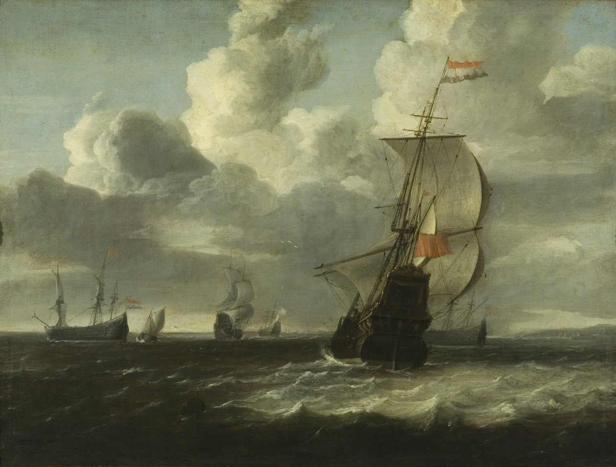 Merimaisema [Man of War Setting Out], c. 1660 (öljy kankaalle) tekijältä Jan Theunisz. Blanckerhoff