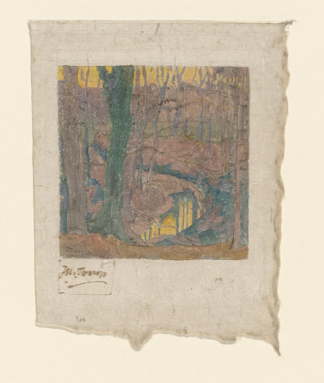 Paljaat tammet puron varrella In the Woods (alkuperäinen nimi) Le bois hivernal (alkuperäinen nimi) tekijältä Jan Toorop (signed by artist)