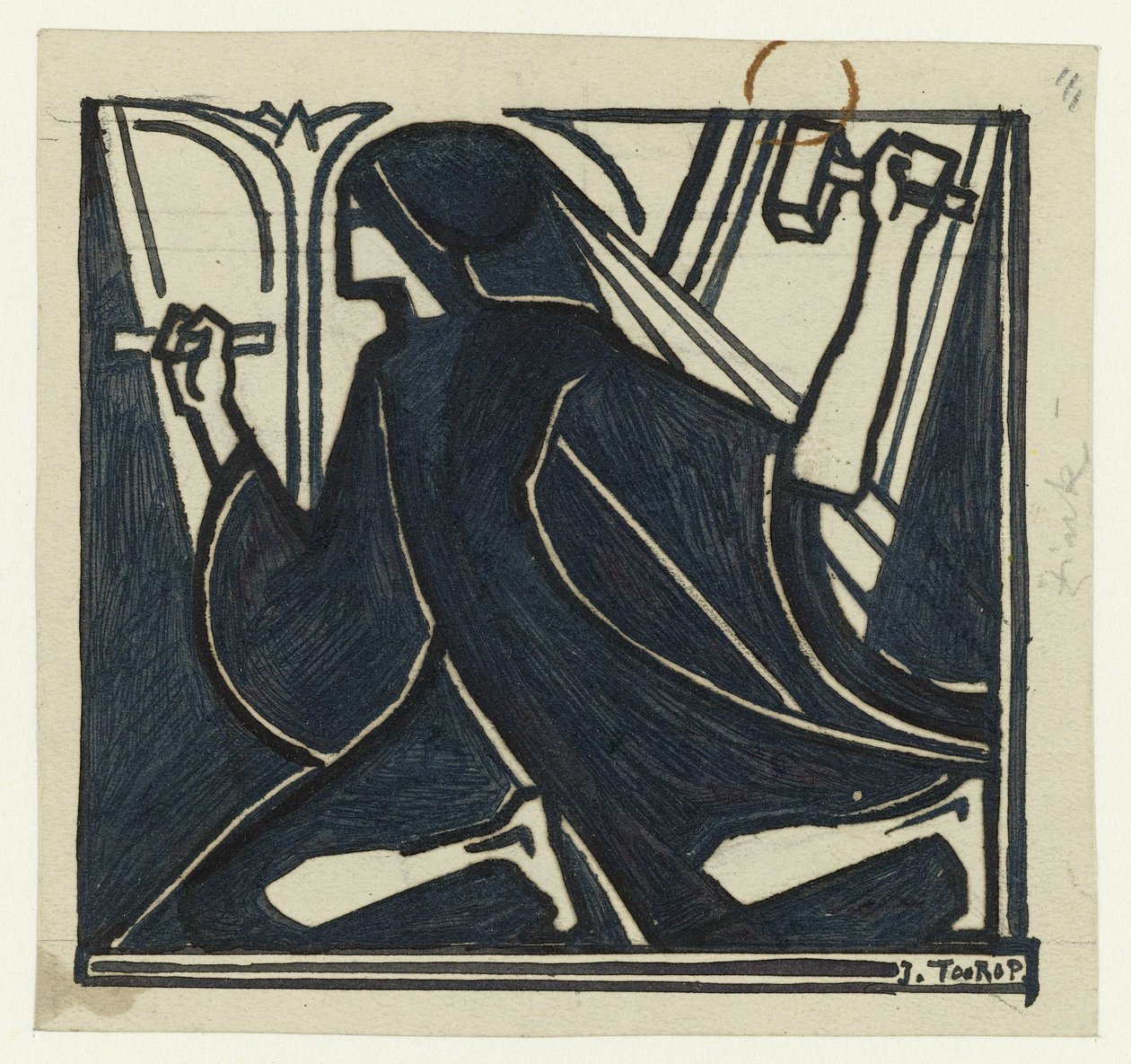 Polvistuva figuuri vasaralla ja taltalla tekijältä Jan Toorop (signed by artist)