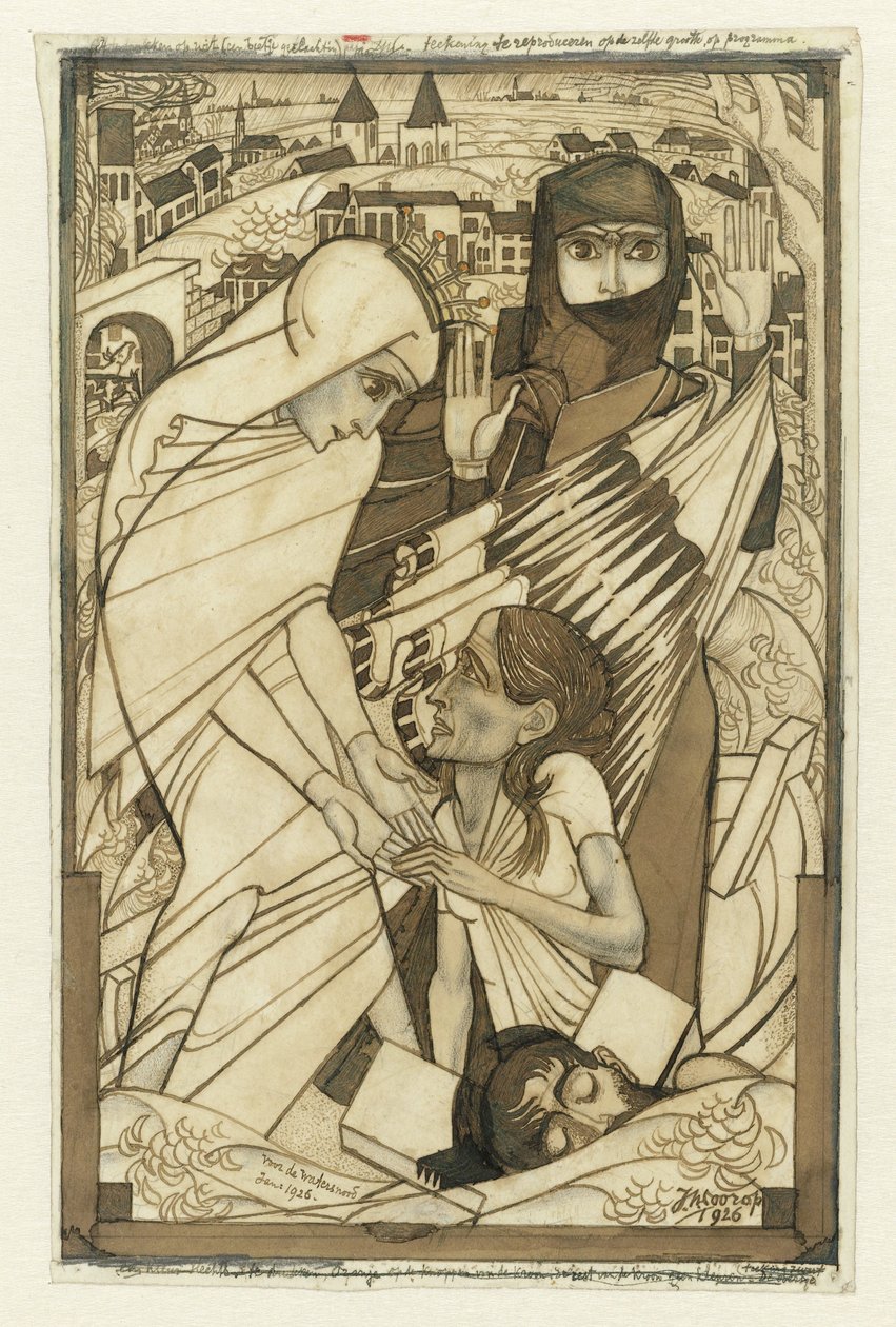 Relief vuoden 1926 tulvan aikana, symbolisesti esitetty tekijältä Jan Toorop