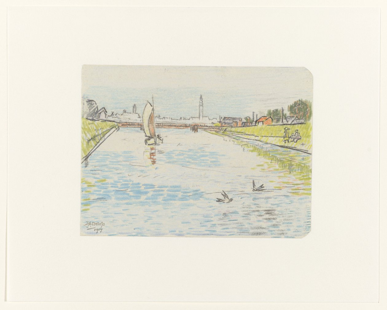 Näkymä kanavalle, jossa on purjelaiva tekijältä Jan Toorop