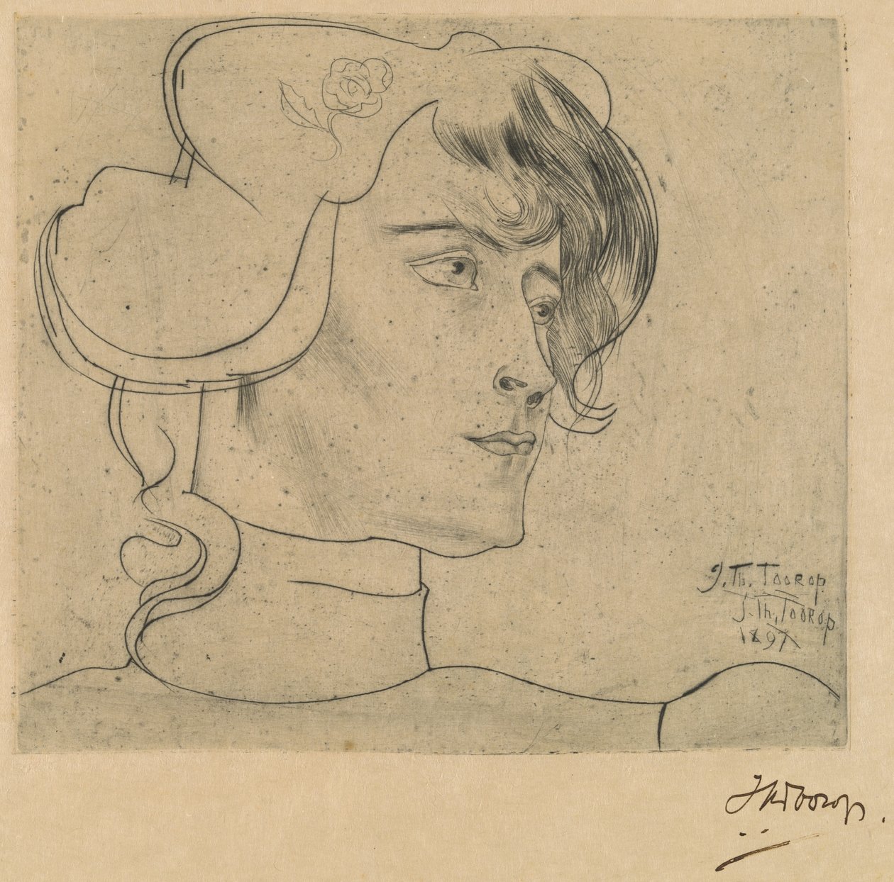 Naisen pää (Marguérite Adolphine Helfrich) tekijältä Jan Toorop