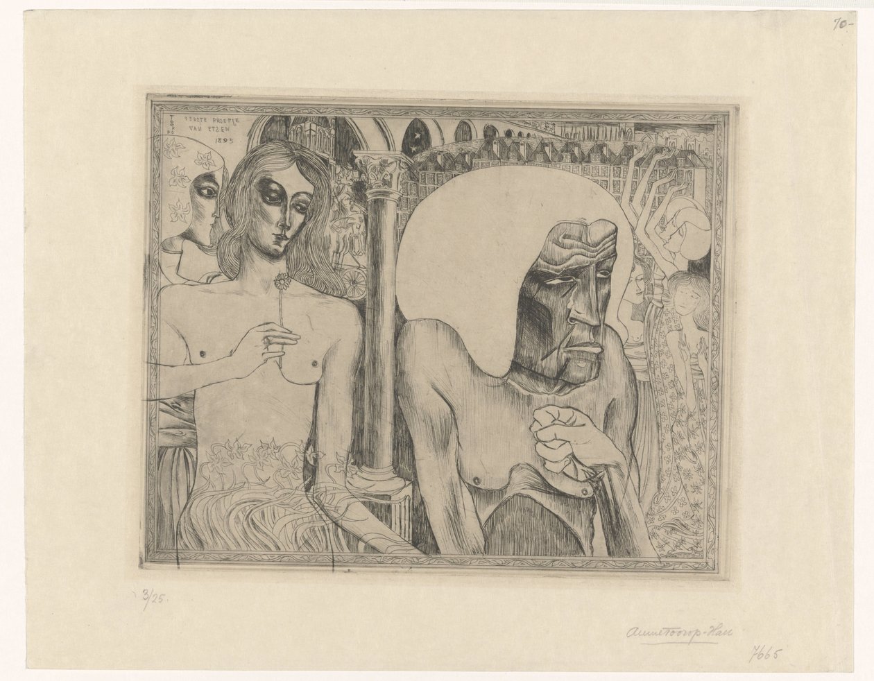 Vanha nainen nuorten naisten ympäröimänä Naisen nuoruus ja ikä (alkuperäinen nimi) tekijältä Jan Toorop