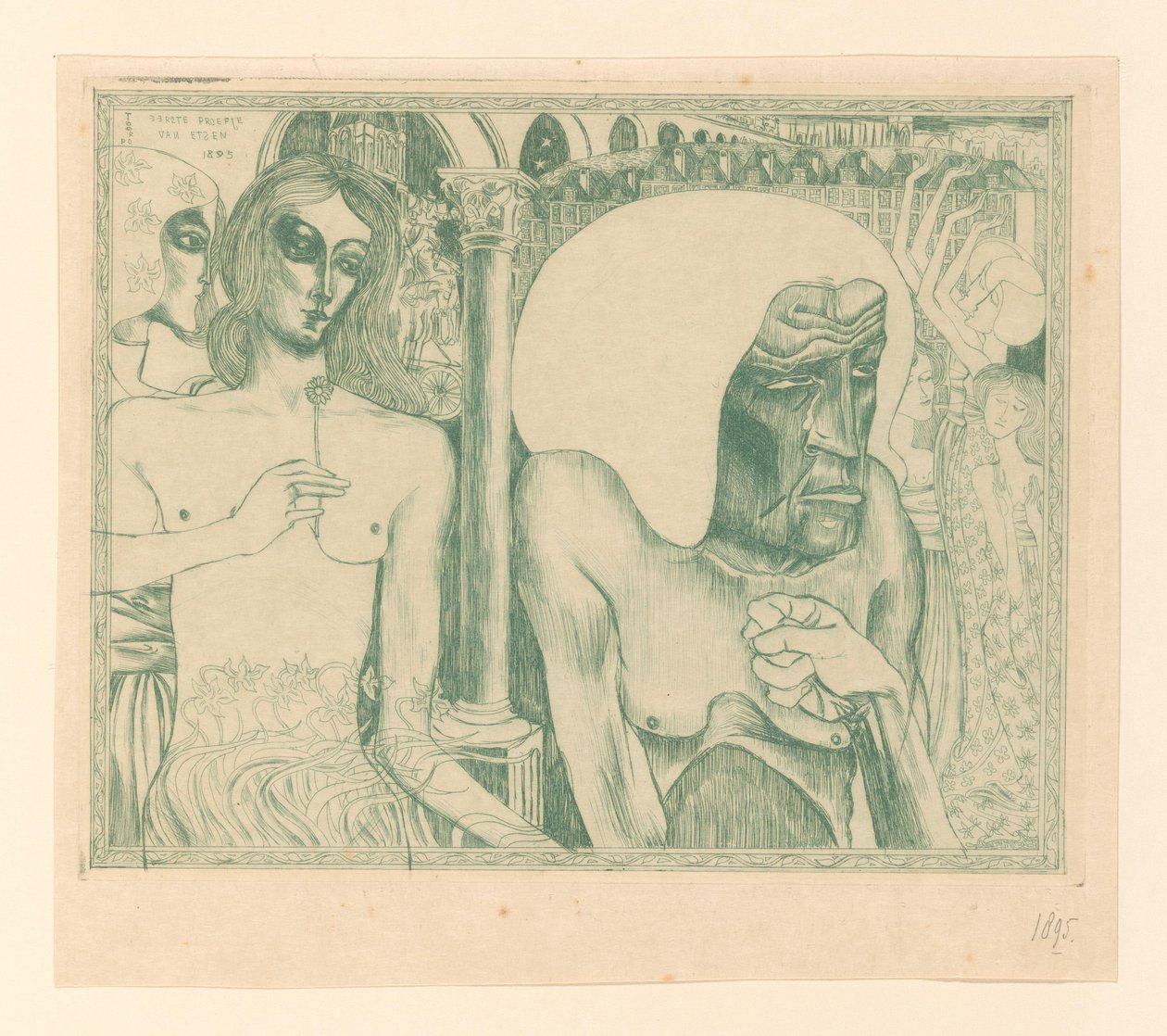 Vanha nainen nuorten naisten ympäröimänä Naisen nuoruus ja ikä (alkuperäinen nimi) tekijältä Jan Toorop