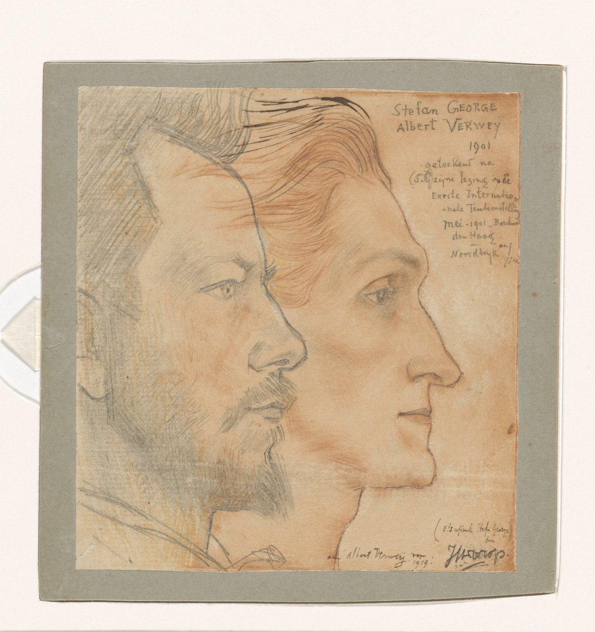 Albert Verweyn ja Stefan Georgen muotokuvia Stefan Georgen muotokuva Albert Verweyn piirretyllä muotokuvalla tekijältä Jan Toorop