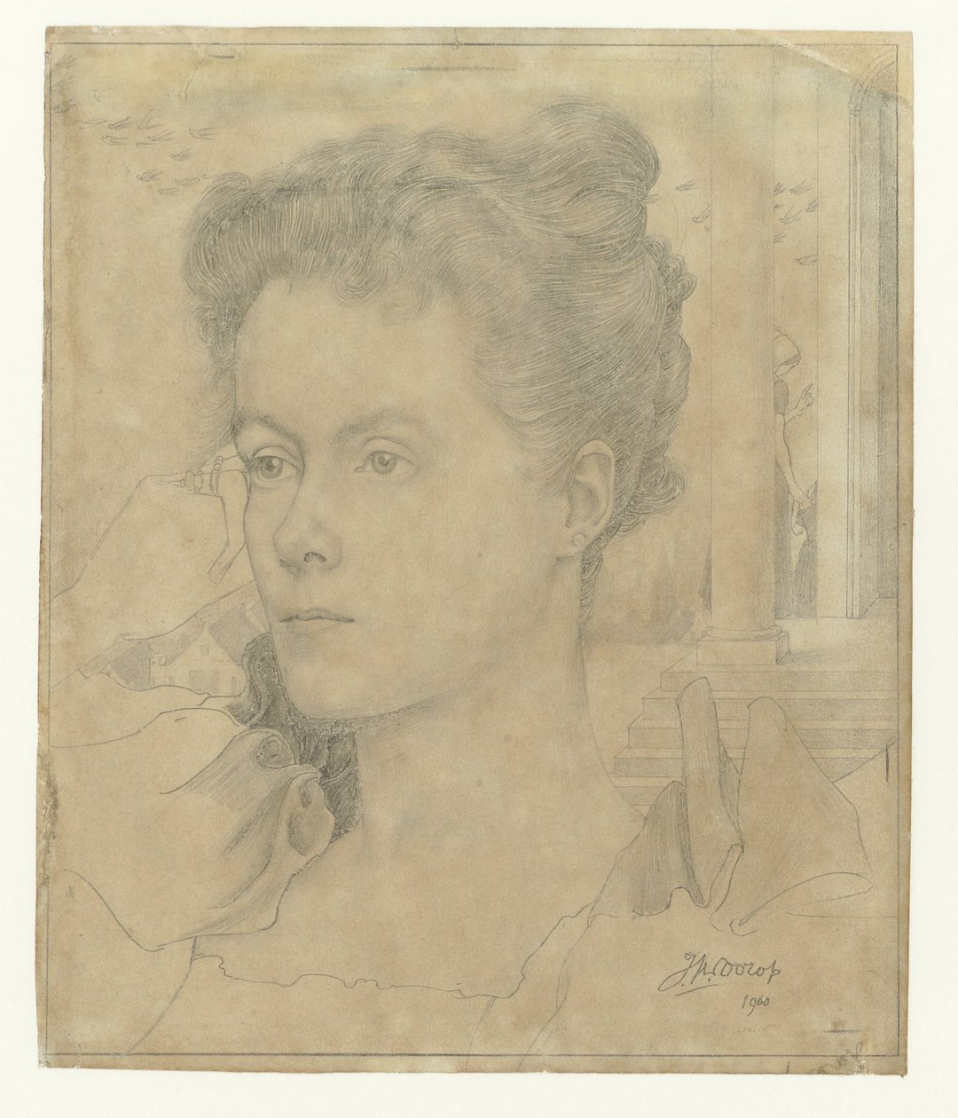 Jan Tooropin vaimon Annie Hallin tai hänen sisarensa Janet Hallin muotokuva tekijältä Jan Toorop
