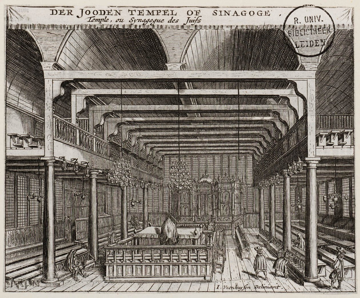 Amsterdamin portugalilaisen synagogan sisätilat tekijältä Jan Veenhuysen