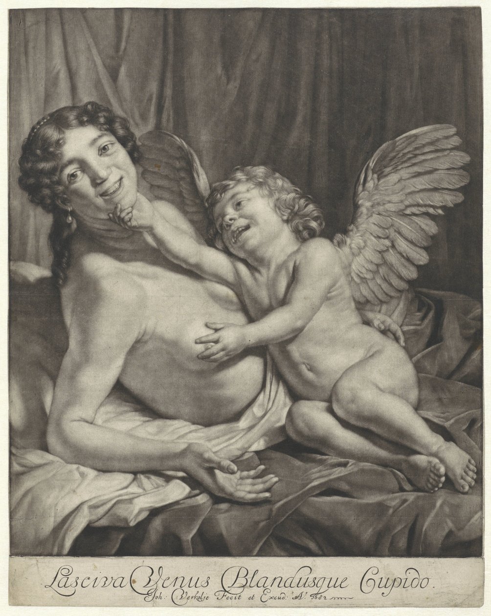 Venus ja Amor Lustful Venus ja Gentle Cupid (otsikko esineessä) tekijältä Jan Verkolje (I)