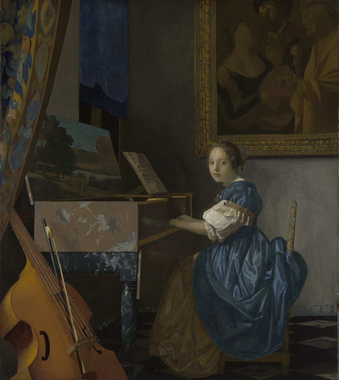 Nuori nainen istuu Virginalissa, n. 1670 tekijältä Jan Vermeer van Delft