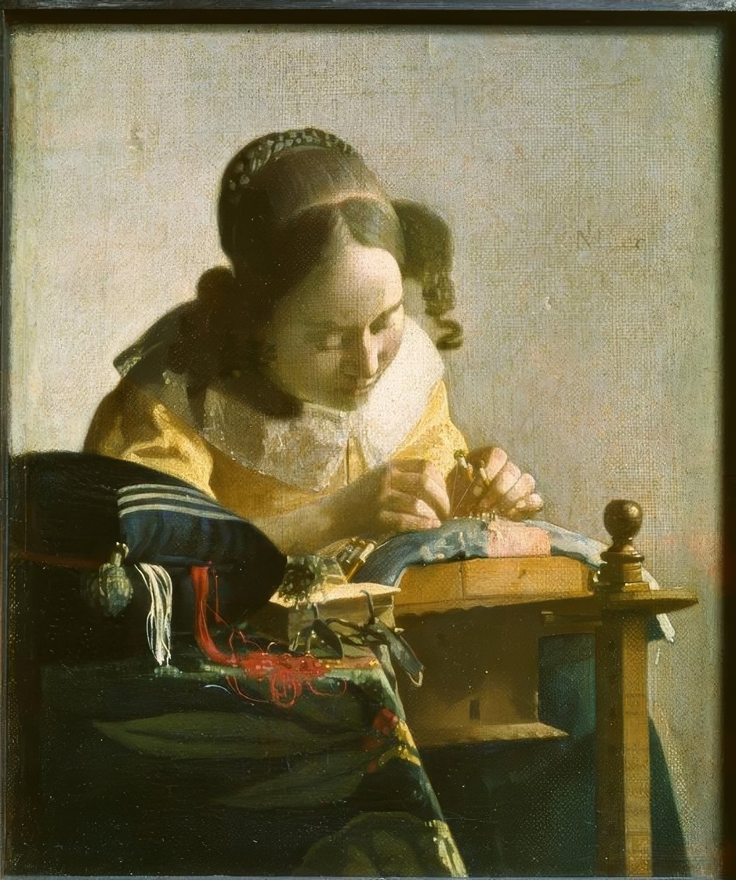 Die Spitzenklöpplerin tekijältä Jan Vermeer van Delft