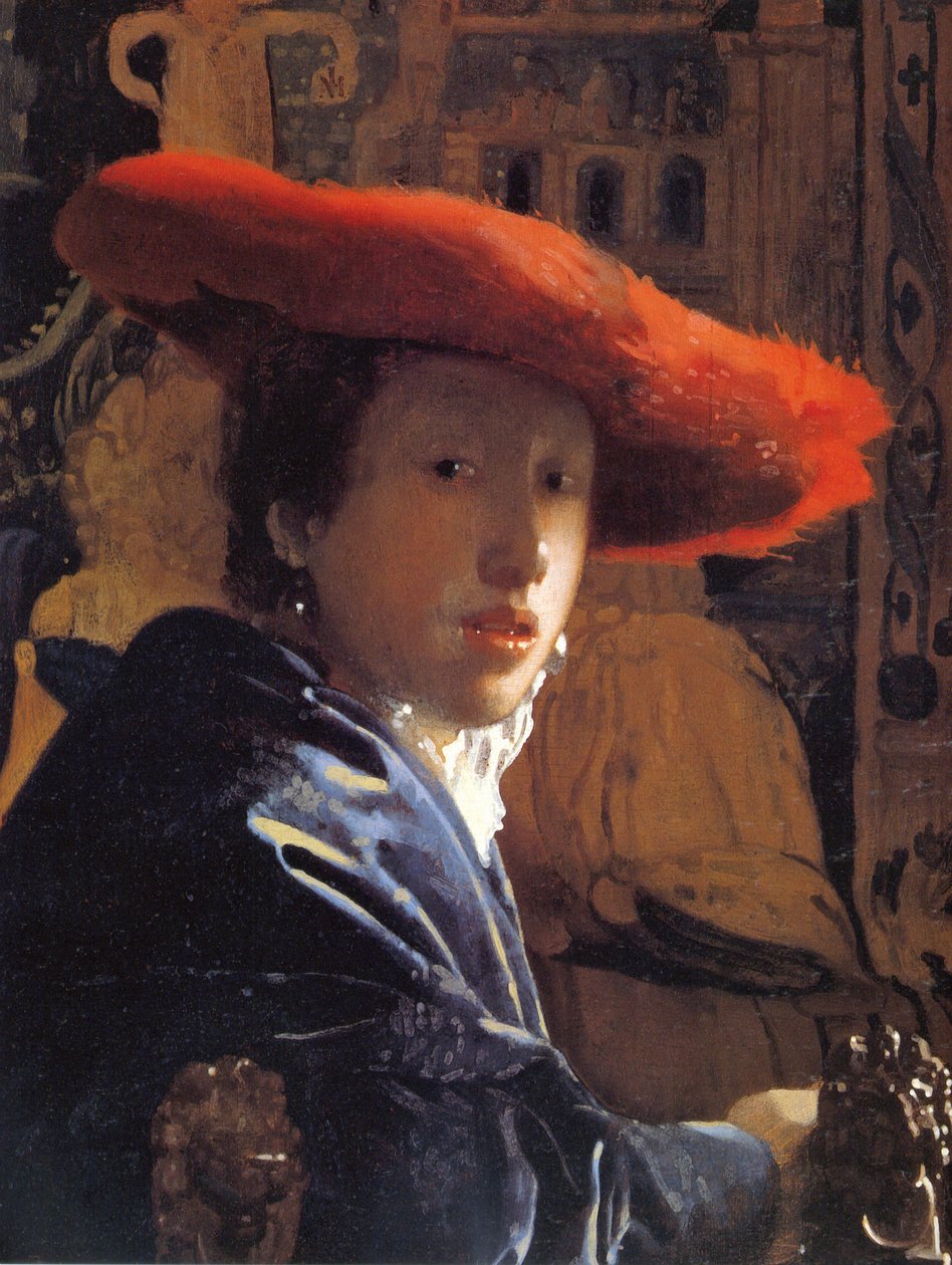 Tyttö, jolla on punainen hattu, n. 1665 tekijältä Jan Vermeer van Delft