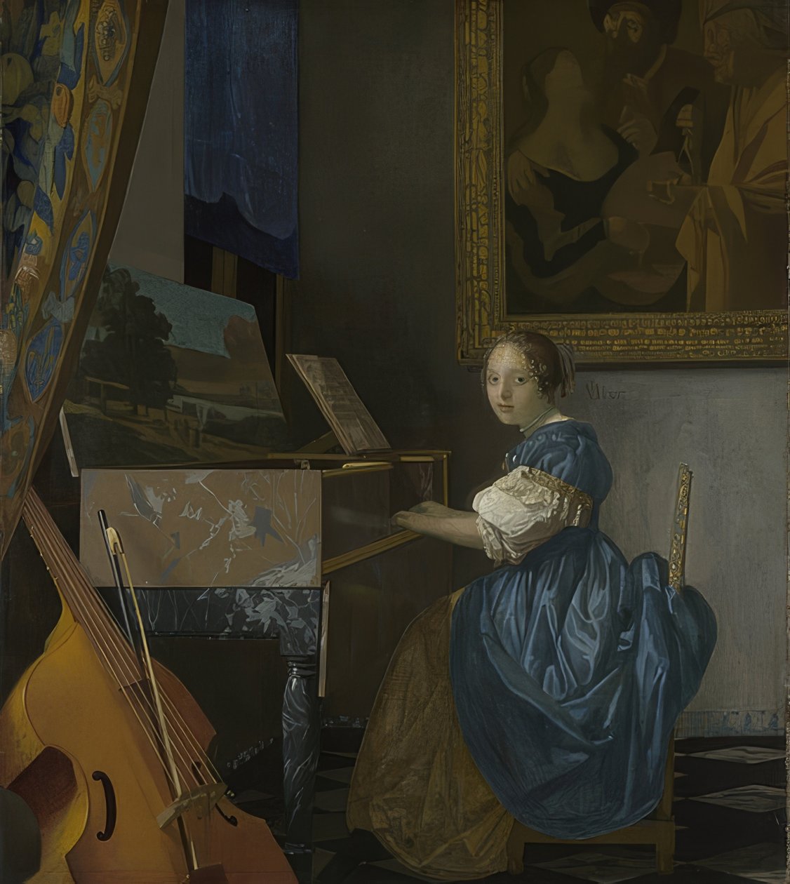 Nuori nainen istuu neitsyt. Noin 1670-72 tekijältä Jan Vermeer van Delft