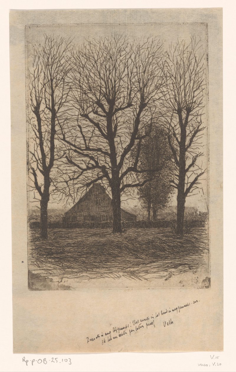 Maatila korkeiden puiden välissä, Ewijkshoeve tekijältä Jan Veth (signed by artist)