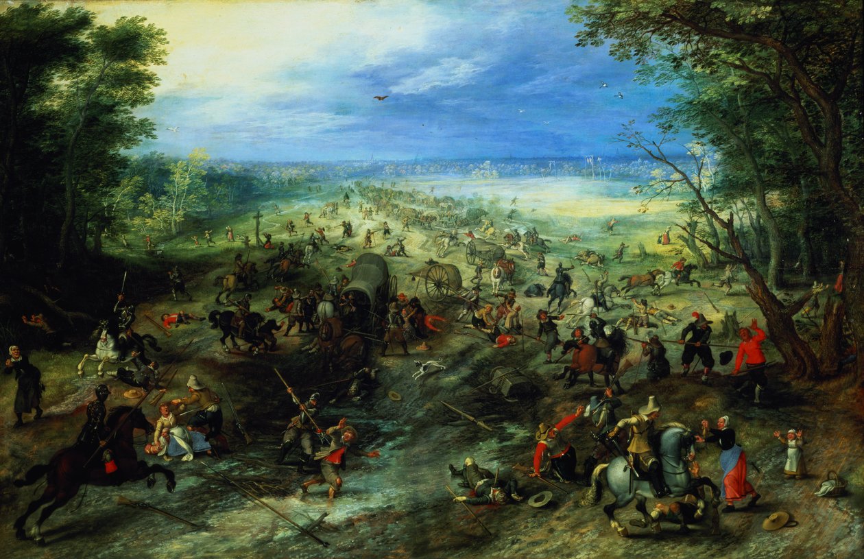 Ryöstö vaunukaravaanin kimppuun tekijältä Jan & Vrancx S. (1573-1647) Brueghel