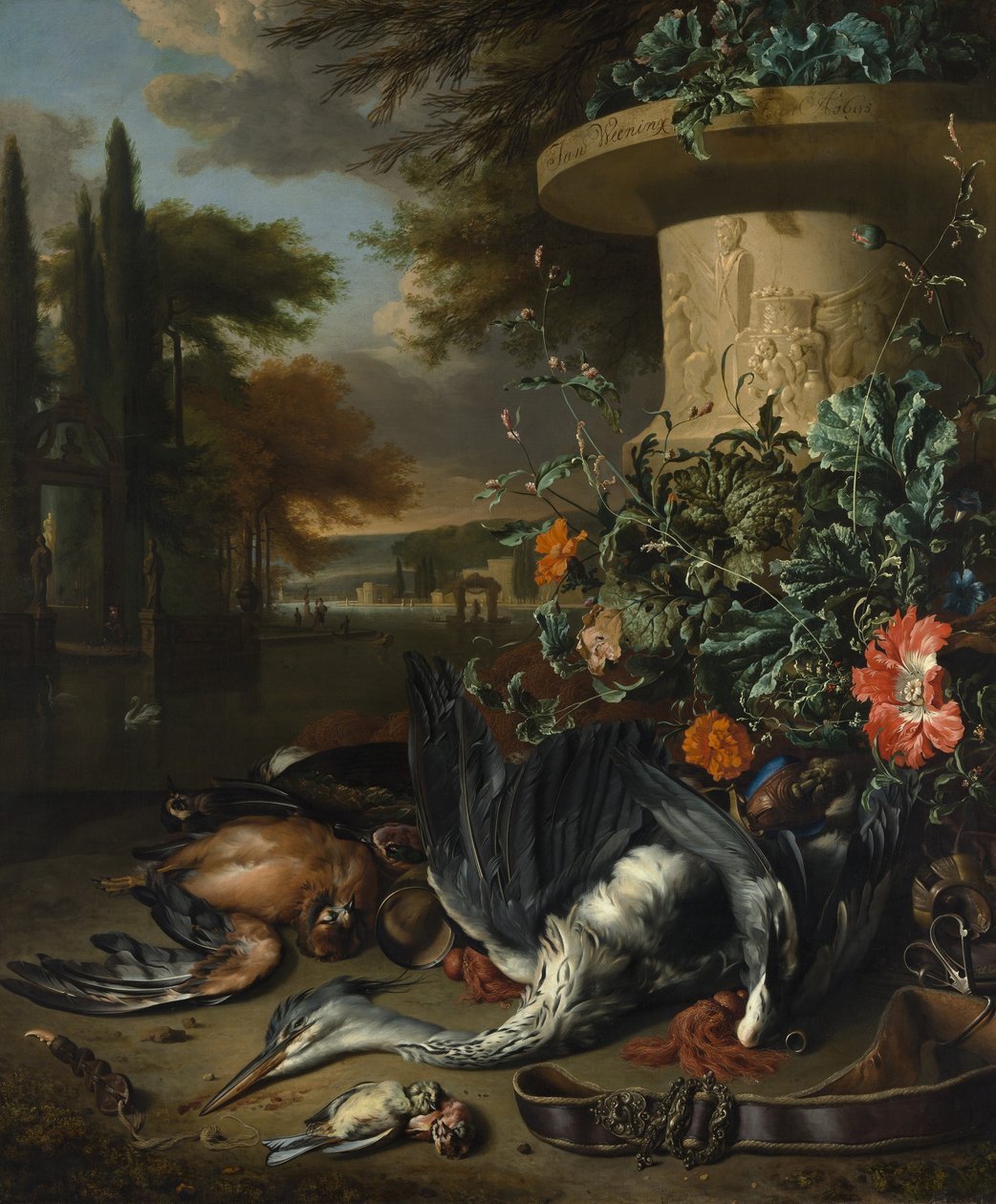 Pelikappale kuolleen haikaran kanssa, 1695. tekijältä Jan Baptist Weenix