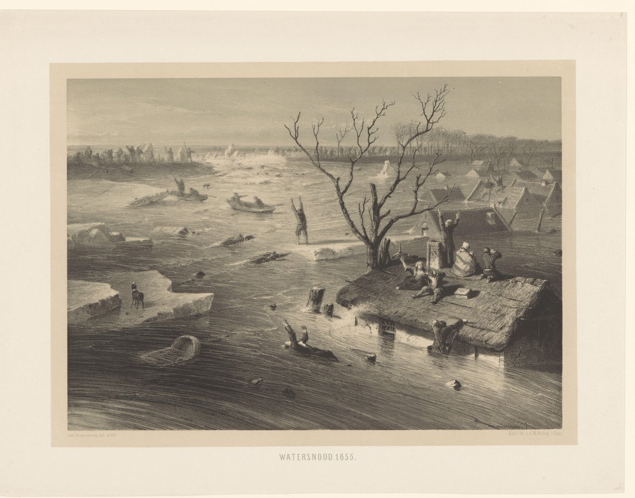 Padon murtuminen ja tulvineet maatilat tulva. 1855 (otsikko esineessä) tekijältä Jan Weissenbruch
