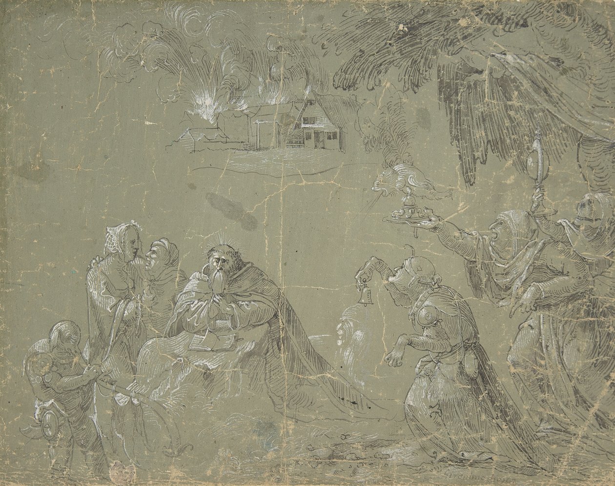 Temptation of St. Anthony recto, Fantastic Landscape verso, ca. 1520. tekijältä Jan Wellens de Cock.