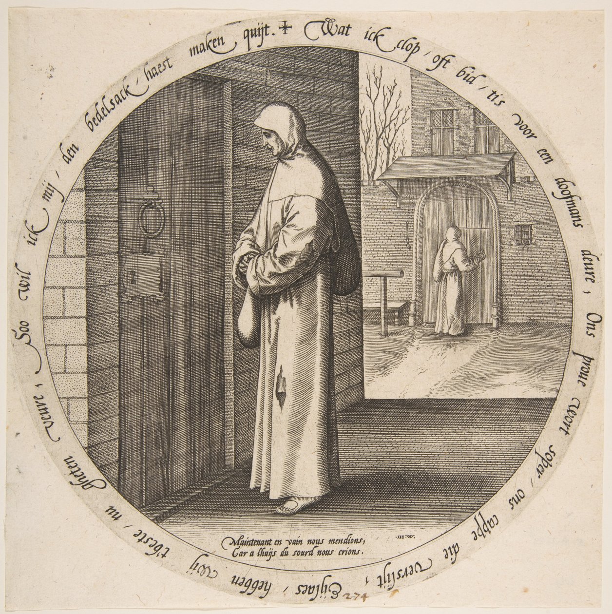 Yksi kerjää turhaan kuurojen ovella, kahdestatoista flaamilaista sananlaskua, n. 1568. tekijältä Jan Wierix