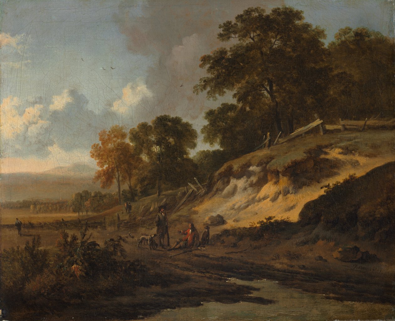 Maisema metsästäjien kanssa, n. 1660-1680. tekijältä Jan Wijnants