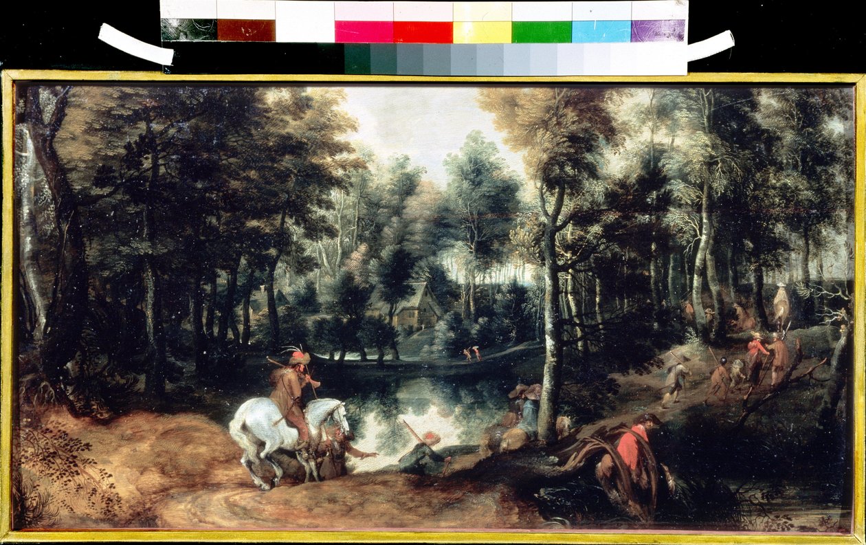 Ratsumiehet metsässä. Jan Wildensin (1586-1653) maalaus. Öljy puulle, 32,5 x 59,3 cm, noin 1620. Flanderin taidetta 1500-1700-luvulta. Pushkinin taidemuseo, Moskova. tekijältä Jan Wildens