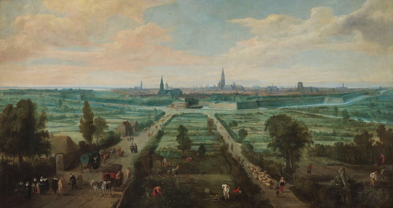 Panoraamanäkymä Antwerpeniin idästä tekijältä Jan Wildens