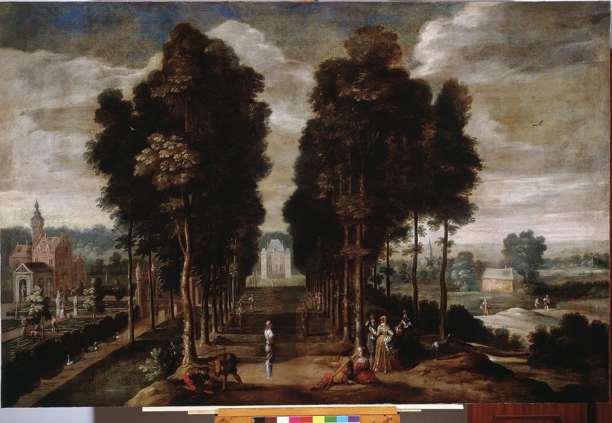 Linnan puisto Jan Wildensin (1586-1653) maalaus 1600-luvulta Genes, Musei di Strada Nuova (ex Palazzo Bianco) tekijältä Jan Wildens