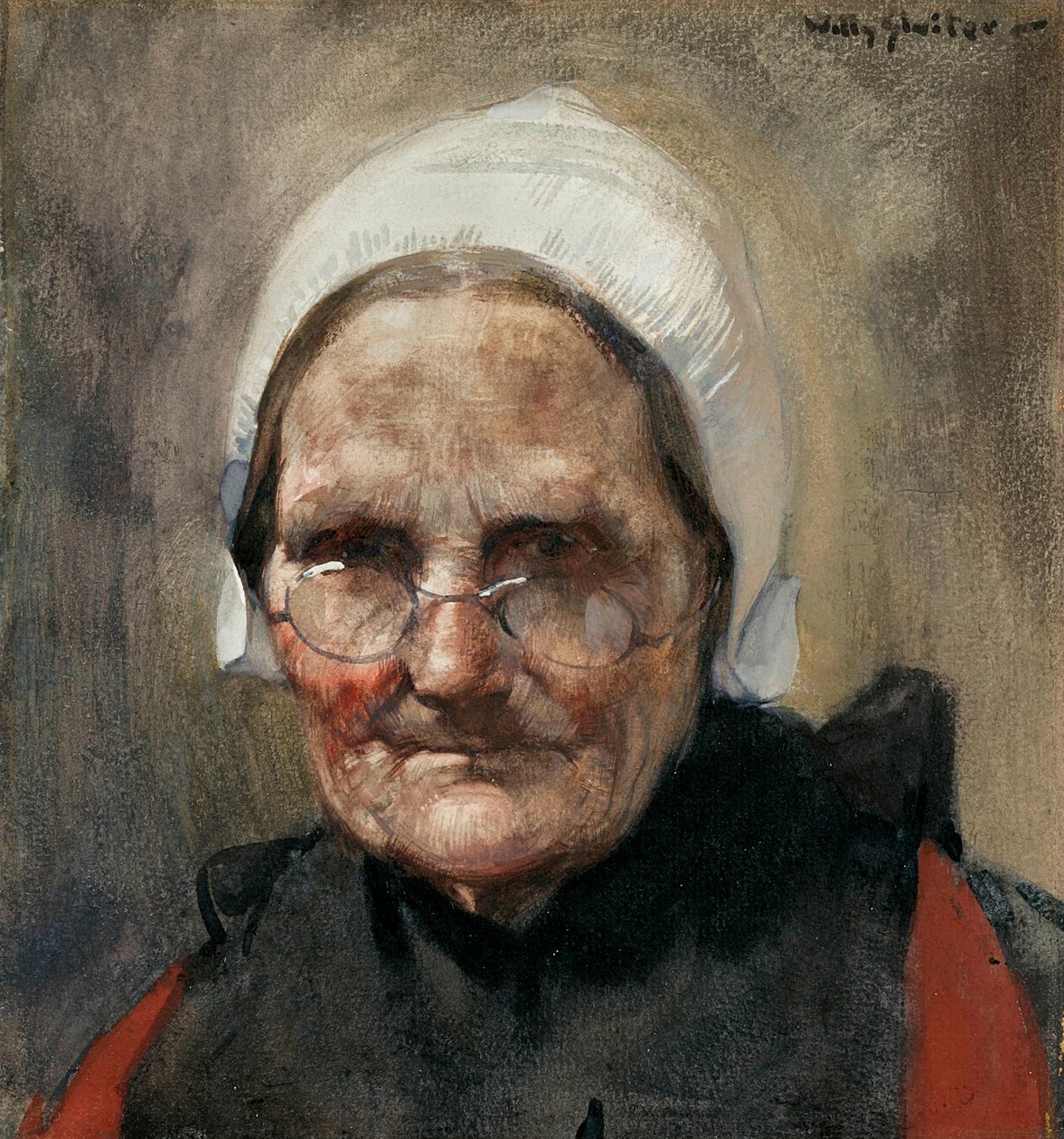 Katwijkse Visvrouw tai Katwijkin Fishwife (akvarelli, guassi ja kynä paperille) tekijältä Jan Willem Sluiter