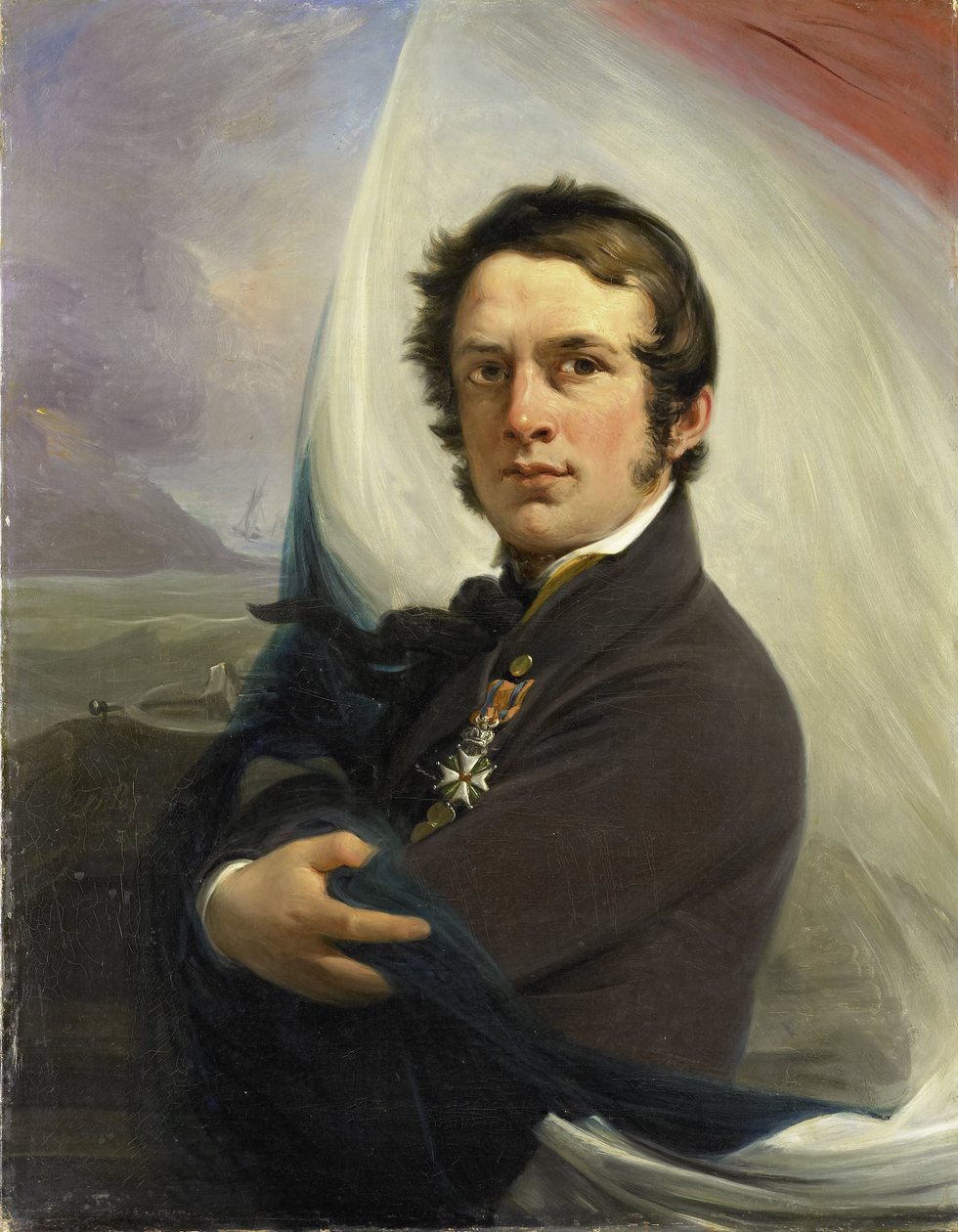 Muotokuva Jacob Hobeinista, pelasti Hollannin lipun vihollisen tulessa, 18. maaliskuuta 1831 tekijältä Jan Willem Pieneman (signed by artist)