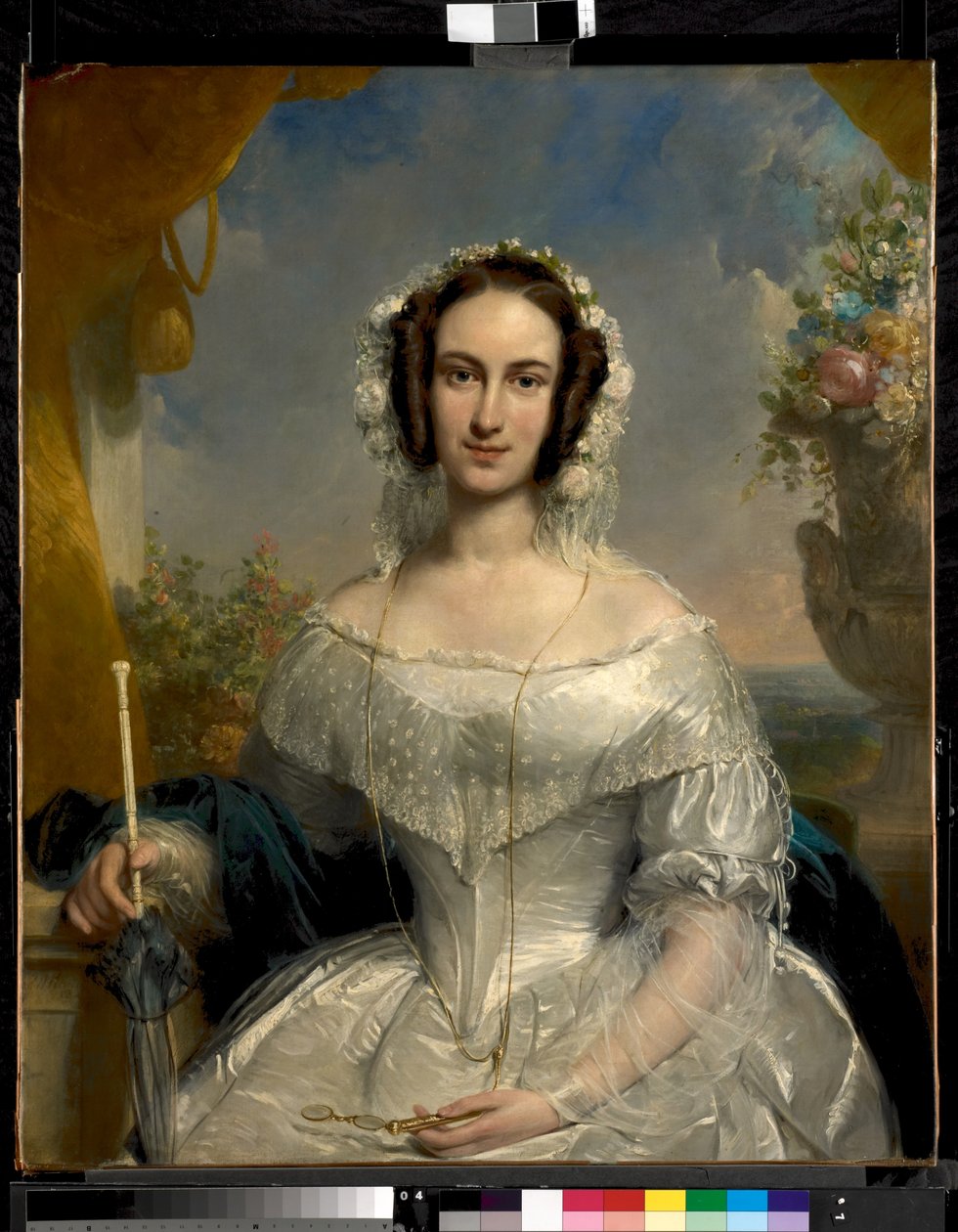 Bruidsportret van Agatha Petronella Hartsen (1814-1878), echtgenote van Jan van der Hoop (1811-1897) tekijältä Jan Willem Pieneman