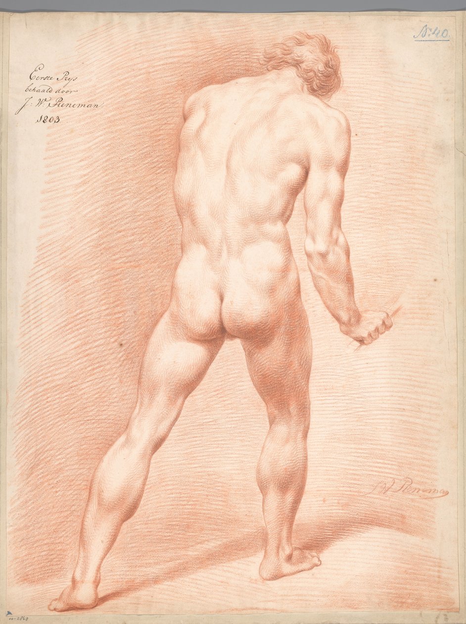Seisova miesalastoma, takaa katsottuna (1. palkinto 1803) tekijältä Jan Willem Pieneman