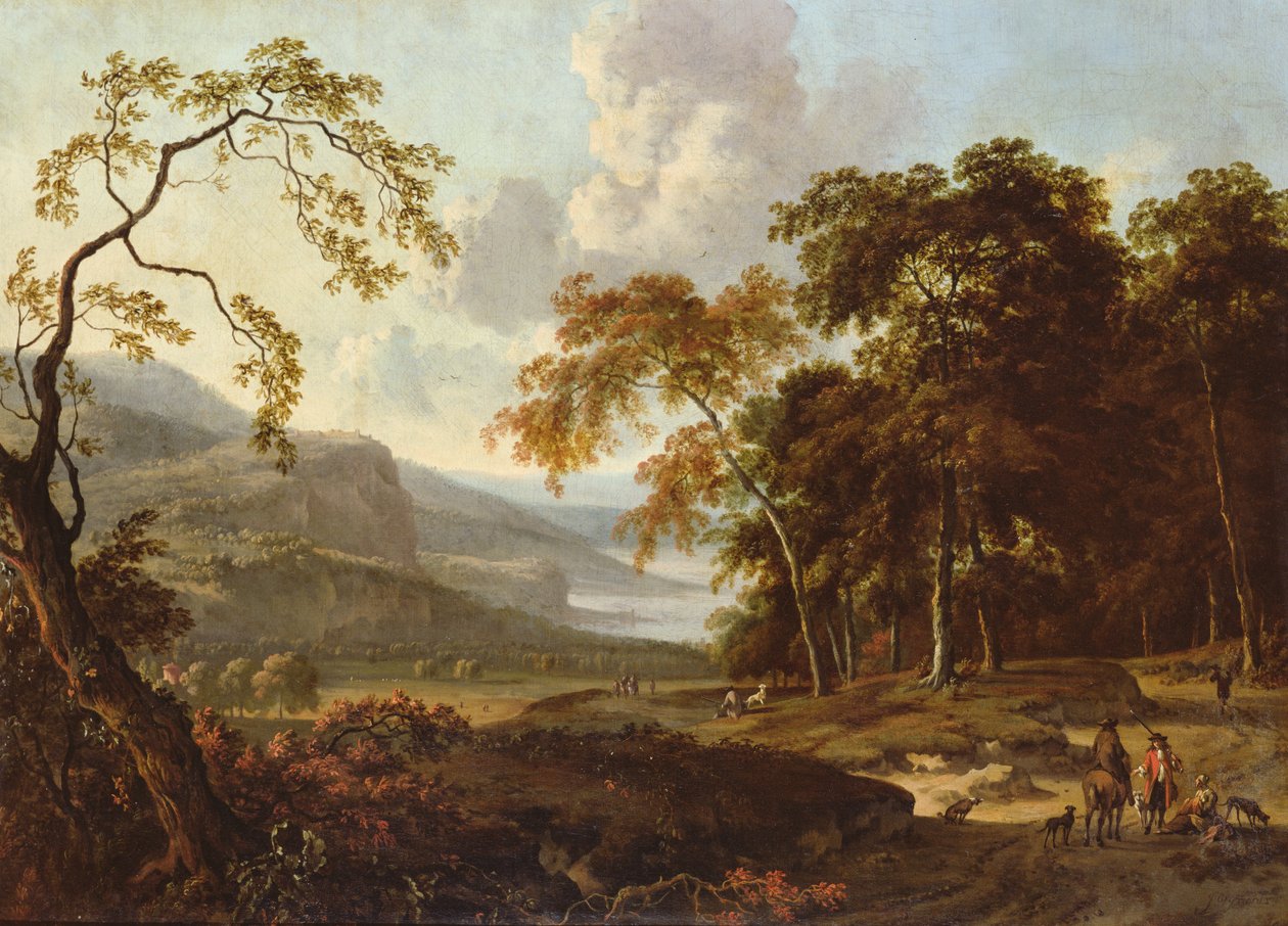 Metsästysjuhla klassisessa maisemassa, n. 1672-1677 tekijältä Jan Wiynants