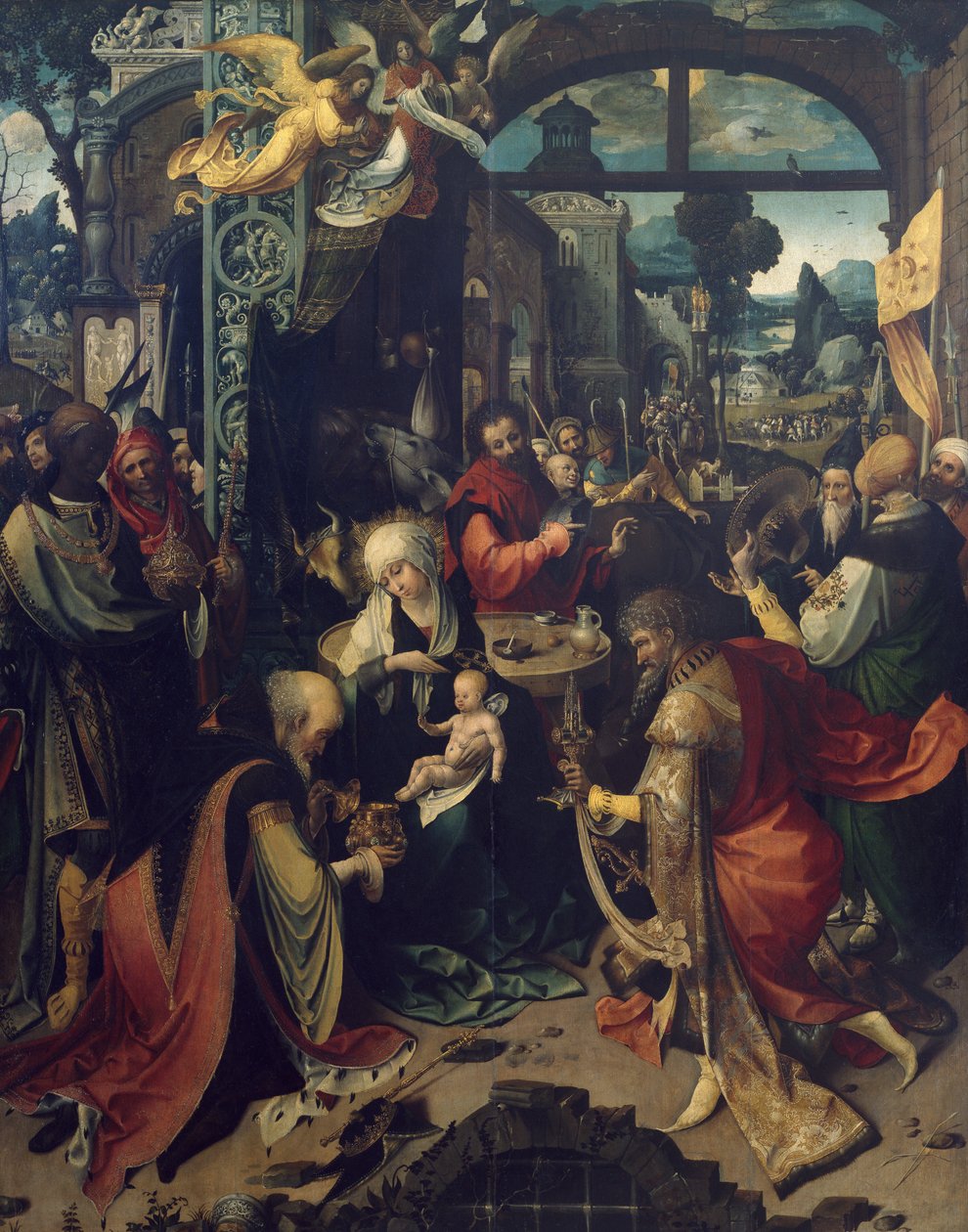 Jeesuksen syntymä, Jan de Beerin (noin 1475-1528) triptyykin keskipaneeli, öljy kankaalle tekijältä Jan de Beer
