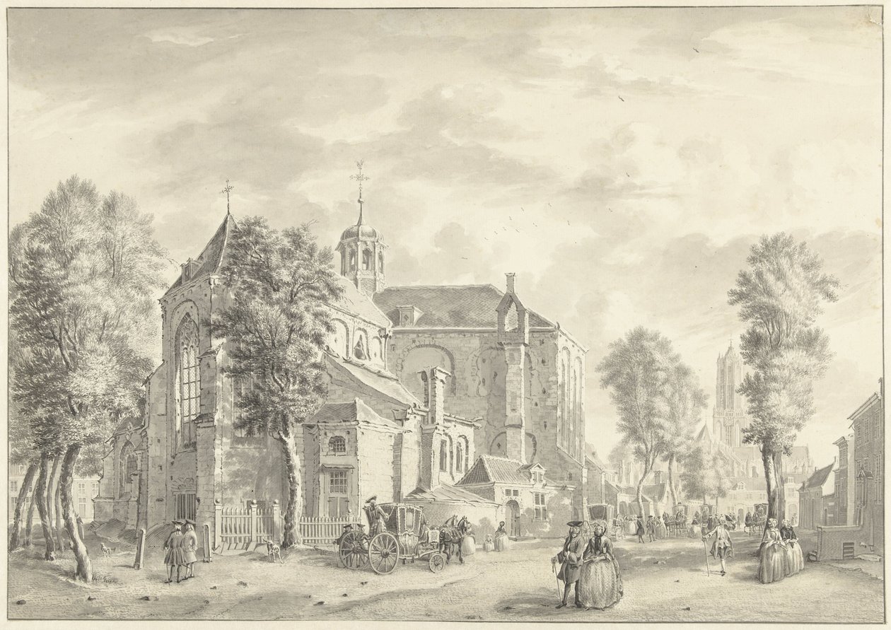 Pieterskerk Utrechtissa Dom. taustalla tekijältä Jan de Beijer