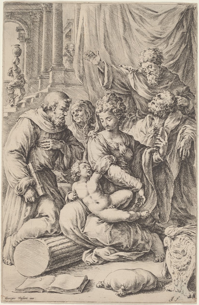 Pyhä perhe pyhien kanssa tekijältä Jan de Bisschop, after Giorgio Vasari