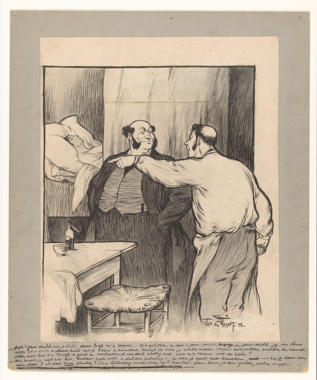Tehtaan omistaja työntekijän kuolleen vaimon kanssa tekijältä Jan de Waardt (signed by artist)