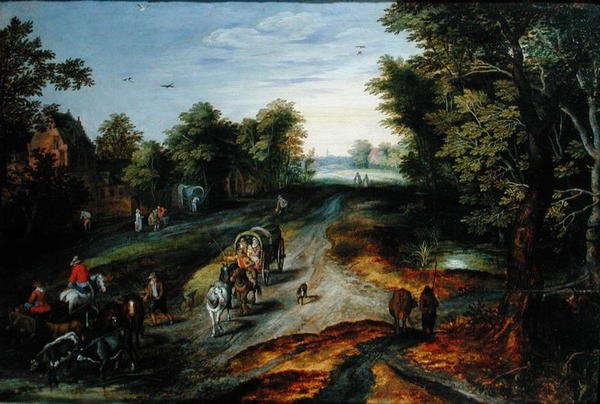 Maisema kylätien kanssa tekijältä Jan studio of Brueghel