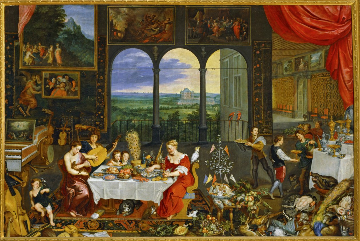 Maku, kuulo ja kosketus ... (maalaus kankaalle) tekijältä Jan the Elder Brueghel