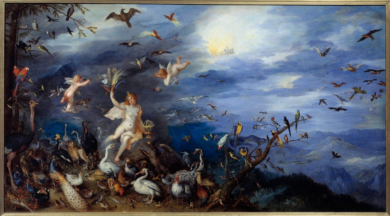 Ilman allegoria Nuori alaston nainen kaikkien lintujen ympäröimänä. Jan Brueghelin maalaus Le Vieux kutsuu Brueghel de Veloursia (Brueghel tai Brueghel tekijältä Jan the Elder Brueghel
