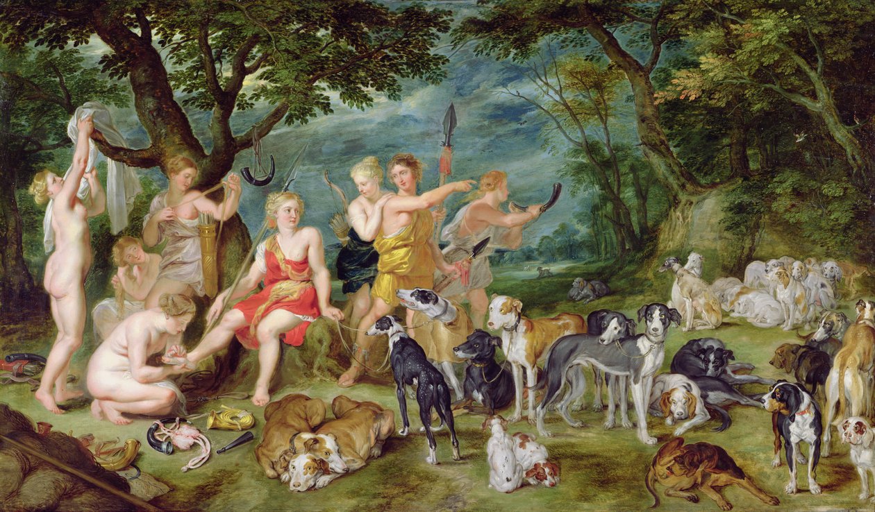Diana ja hänen nymfinsä valmistautuvat lähtemään metsästykseen tekijältä Jan the Elder Brueghel