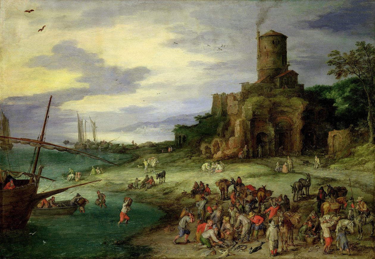 Kalastajat rannalla tekijältä Jan the Elder Brueghel