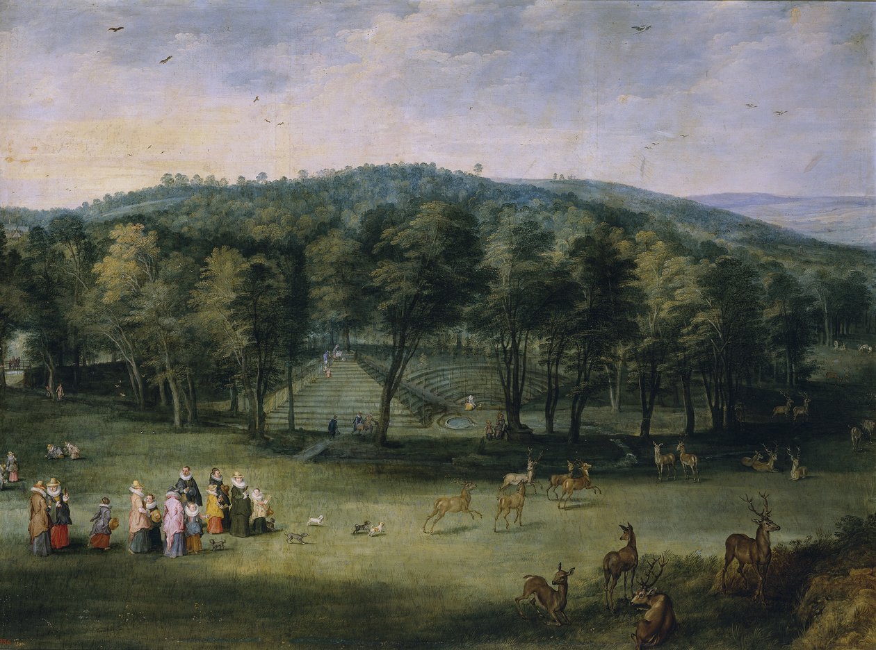 Infanta Isabella Clara Eugenia Espanjasta Parc de Mariemontissa, 1700-luvun ensimmäinen kolmannes. tekijältä Jan the Elder Brueghel