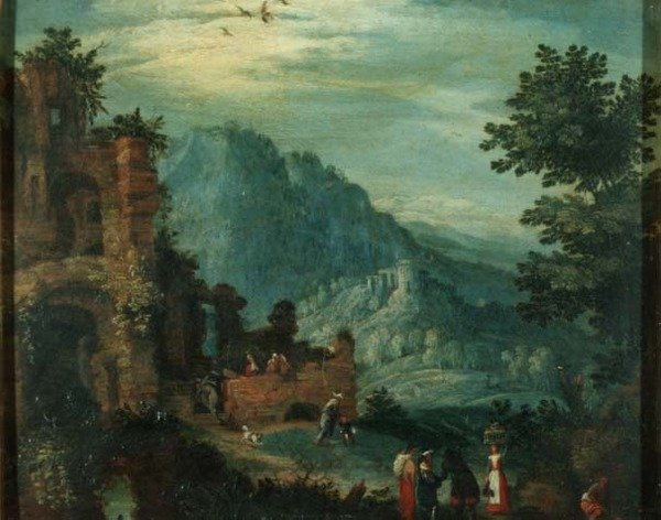 Maisema klassisten raunioiden kanssa tekijältä Jan the Elder Brueghel