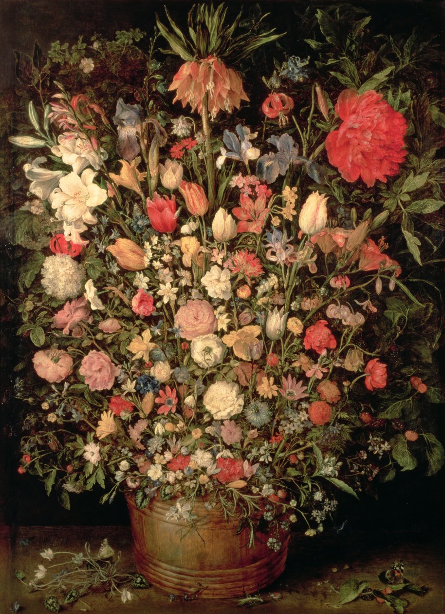 Suuri kukkakimppu puisessa ammeessa tekijältä Jan the Elder Brueghel