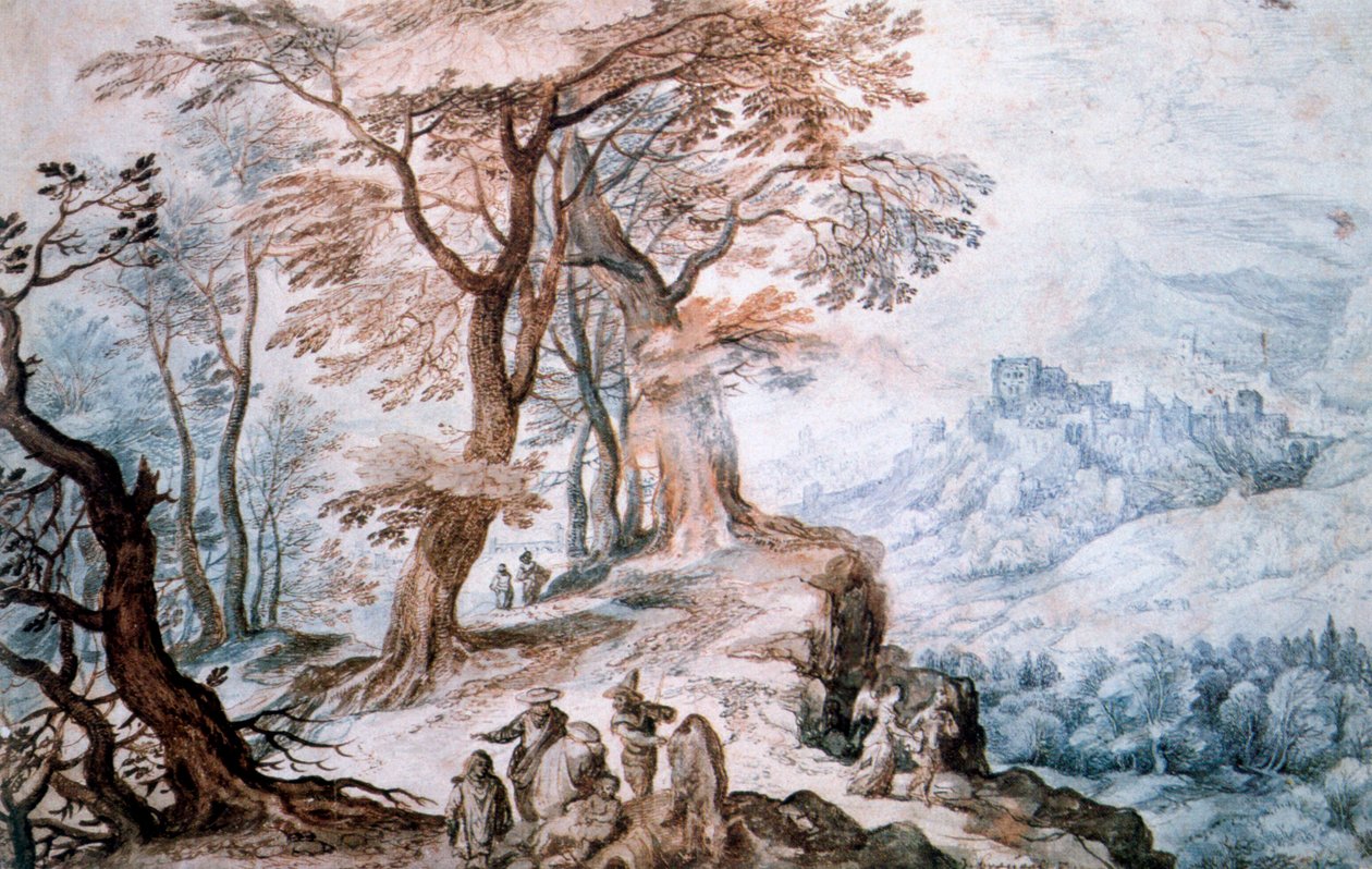 Kulku maiseman läpi, c1588-1625 tekijältä Jan the Elder Brueghel