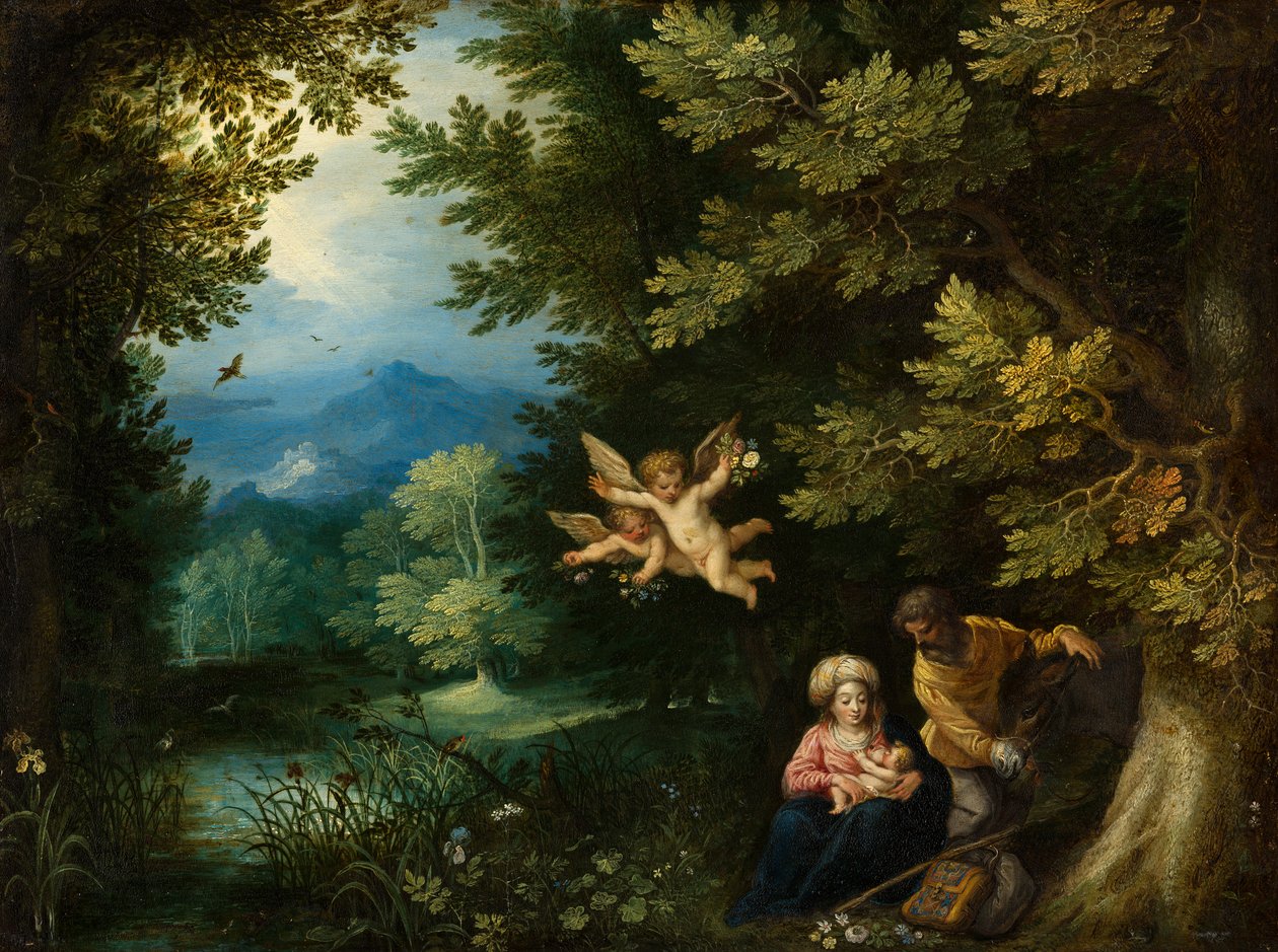 Lepää lennossa Egyptiin, n. 1595 tekijältä Jan the Elder Brueghel