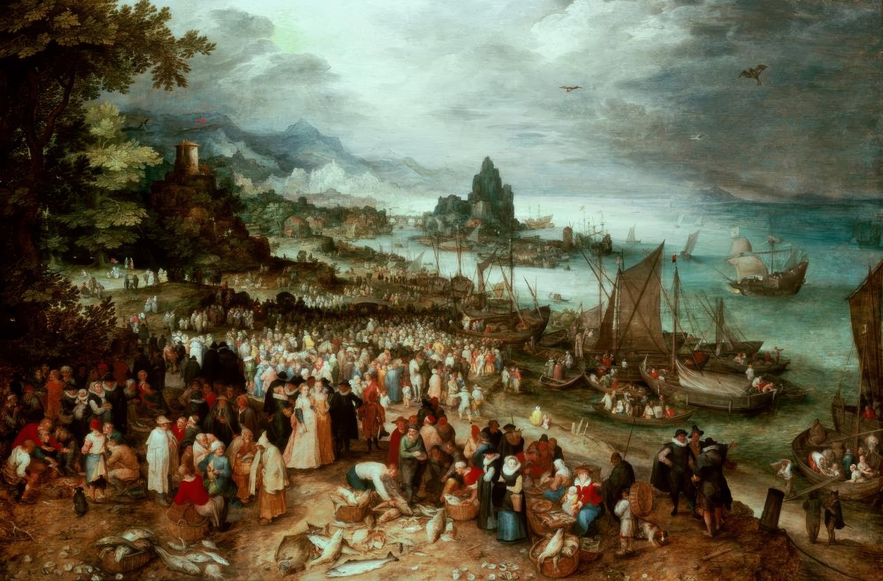 Merisatama Kristuksen saarnalla tekijältä Jan the Elder Brueghel