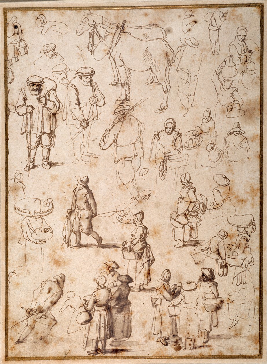 Tutkimuksia talonpoikaisista elämästä (kynä ja muste pesulla paperille) tekijältä Jan the Elder Brueghel