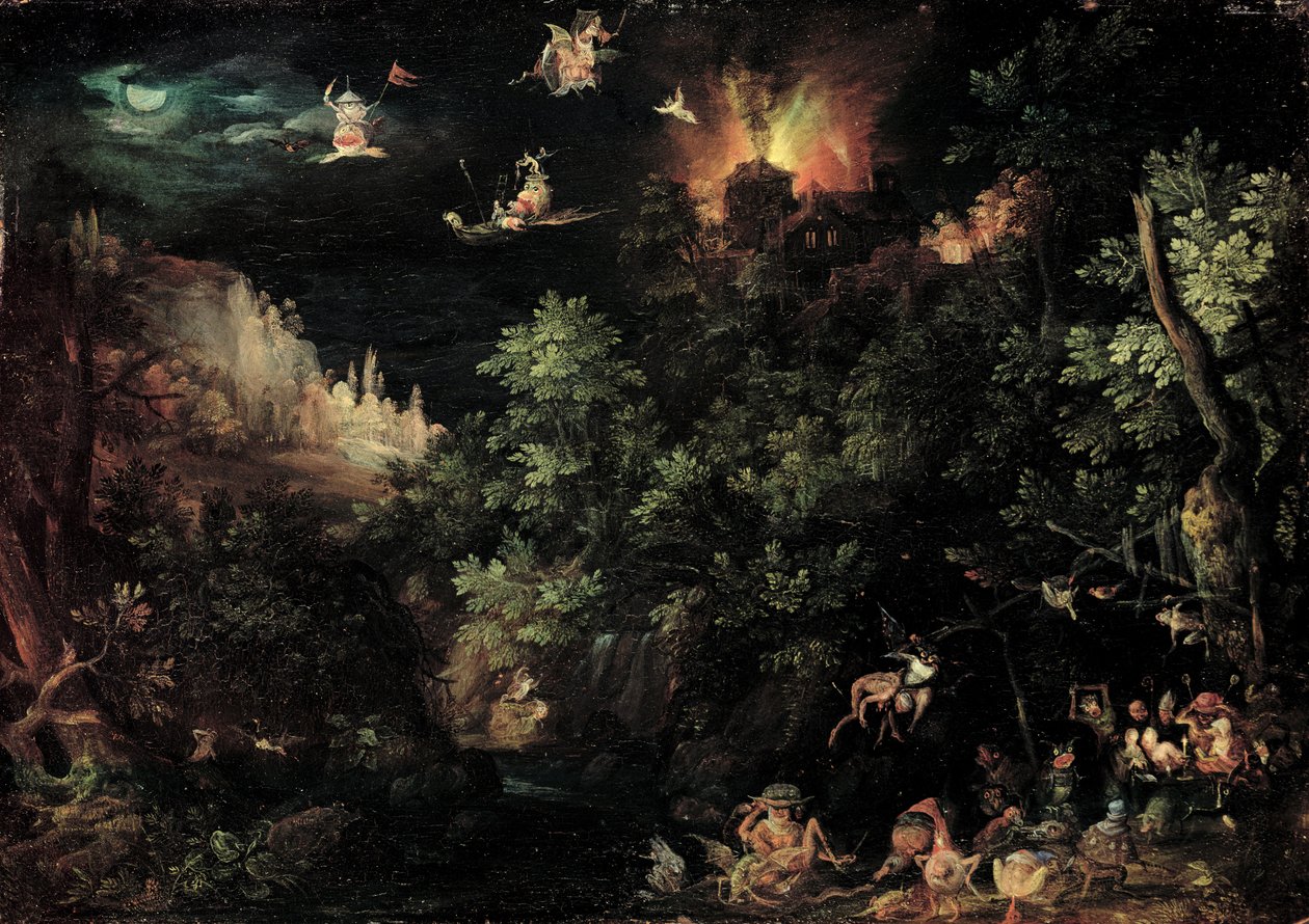 Pyhän Antoniuksen kiusaus, 1595 (öljy kuparille) tekijältä Jan the Elder Brueghel