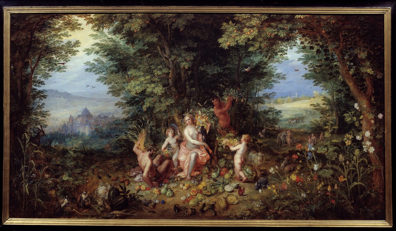 Neljä elementtiä: "Maa"" Allegoria. Näkymä maan paratiisiin. Jan Brueghelin maalaus Le Vieux kutsuu Brueghel de Veloursia (Brueghel tai Brueghel tekijältä Jan the Elder Brueghel