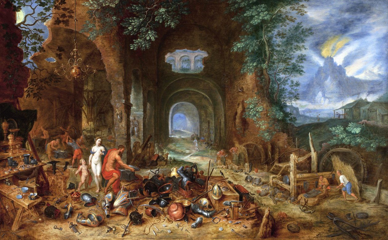 Venus at the Forge of Vulcan, 1606-23 (öljy tammilevylle) tekijältä Jan the Elder Brueghel